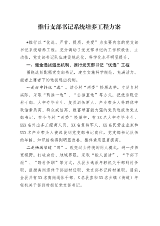 推行支部书记系统培养工程方案