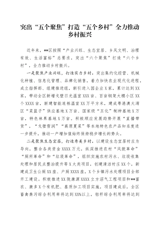 突出“五个聚焦”打造“五个乡村”全力推动乡村振兴
