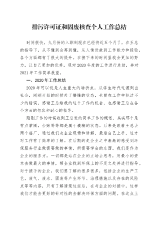 排污许可证和固废核查个人工作总结