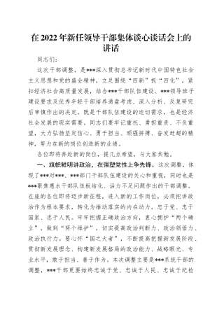 在2022年新任领导干部集体谈心谈话会上的讲话（1）