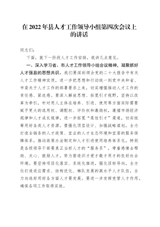 在2022年县人才工作领导小组第四次会议上的讲话8