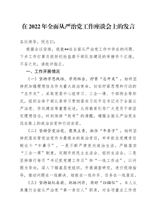 在2022年全面从严治党工作座谈会上的发言063