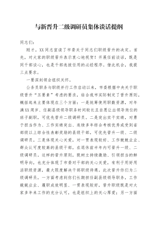 与新晋升二级调研员集体谈话提纲