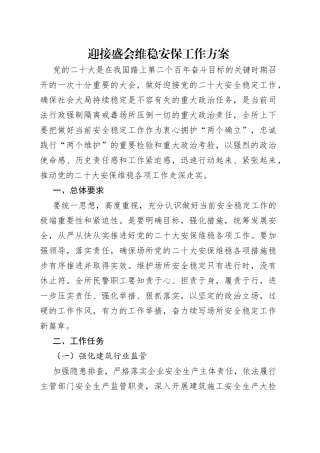 迎接盛会维稳安保工作方案