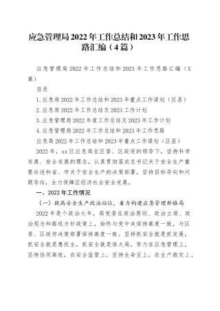 应急管理局2022年工作总结和2023年工作思路汇编（4篇）