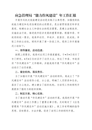 应急管理局“能力作风建设”年工作汇报