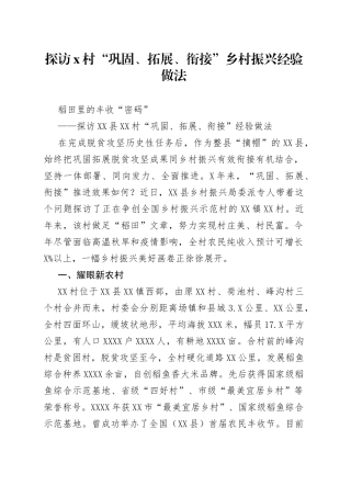 探访村“巩固、拓展、衔接”乡村振兴经验做法