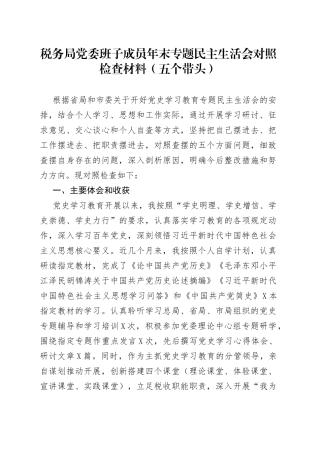 税务局党委班子成员年末专题民主生活会对照检查材料（五个带头）