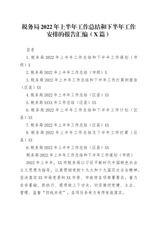 税务局2022年上半年工作总结和下半年工作安排的报告汇编9篇5