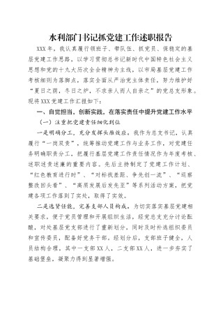 水利部门书记抓党建工作述职报告（1）