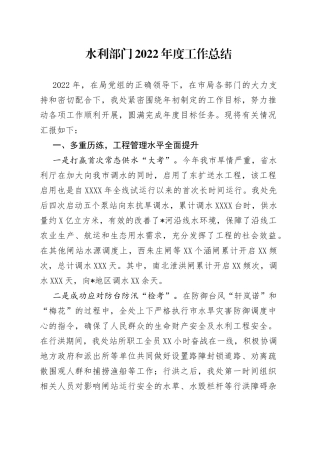 水利部门2022年度工作总结