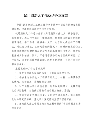 试用期新人工作总结分享多篇