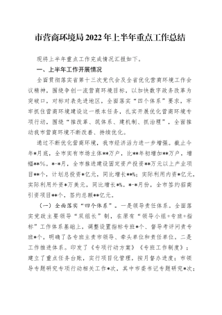 市营商环境局2022年上半年重点工作总结