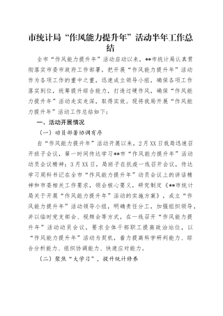 市统计局“作风能力提升年”活动半年工作总结