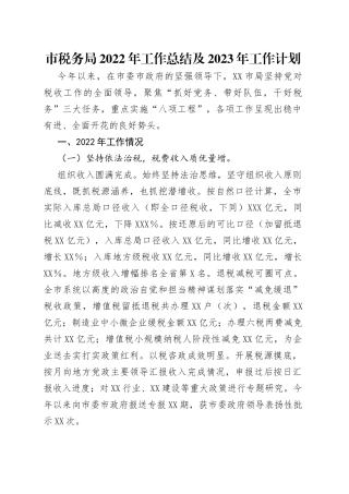 市税务局2022年工作总结及2023年工作计划
