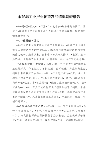 市能源工业产业转型发展情况调研报告
