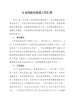 市民政局党建工作汇报