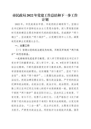 市民政局2022年党建工作总结和下一步工作计划