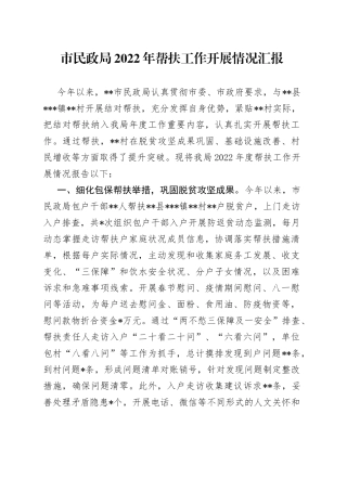 市民政局2022年帮扶工作开展情况汇报735