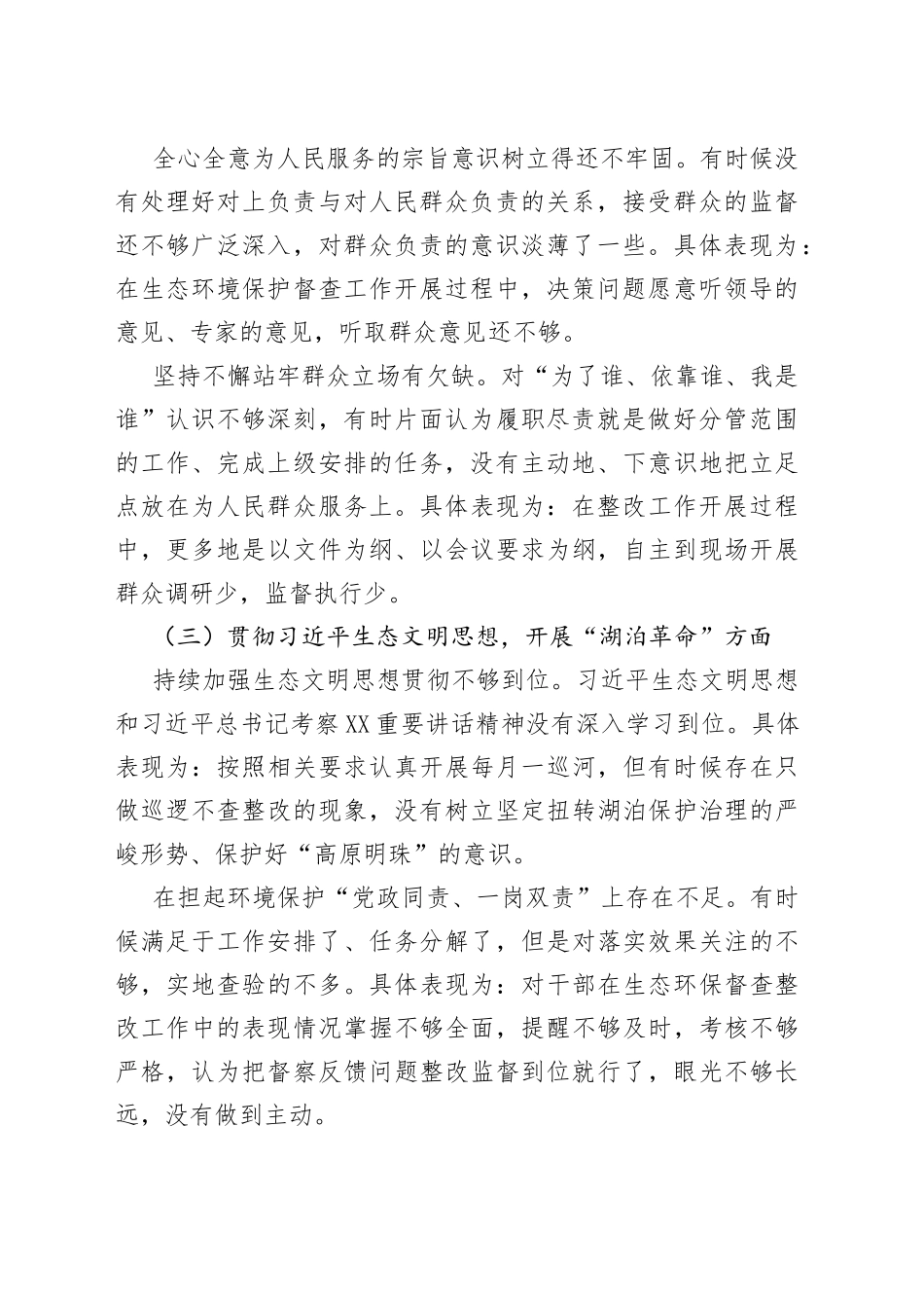 生态环境保护督察整改专题民主生活会个人发言提纲_第2页