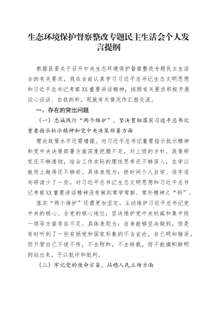 生态环境保护督察整改专题民主生活会个人发言提纲