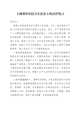 上级领导在民主生活会上的点评发言