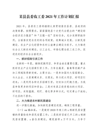 某县县委农工委2021年工作计划汇报