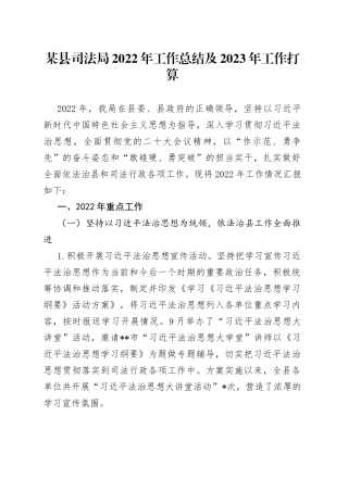 某县司法局2022年工作总结及2023年工作打算