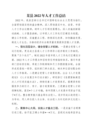 某县2022年人才工作总结
