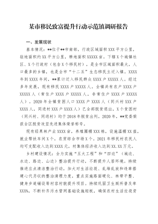 某市移民致富提升行动示范镇调研报告