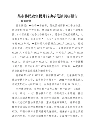 某市移民致富提升行动示范镇调研报告（1）