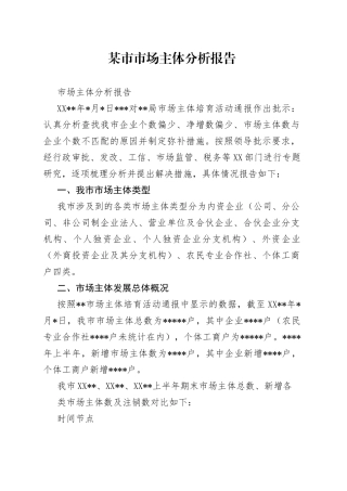 某市市场主体分析报告