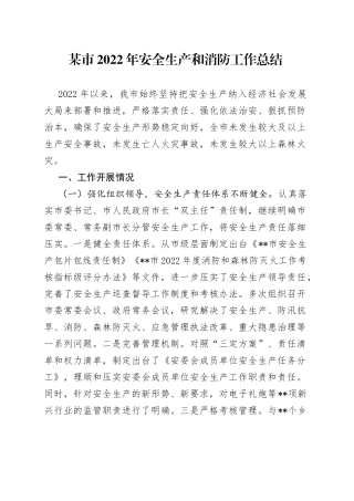某市2022年安全生产和消防工作总结9