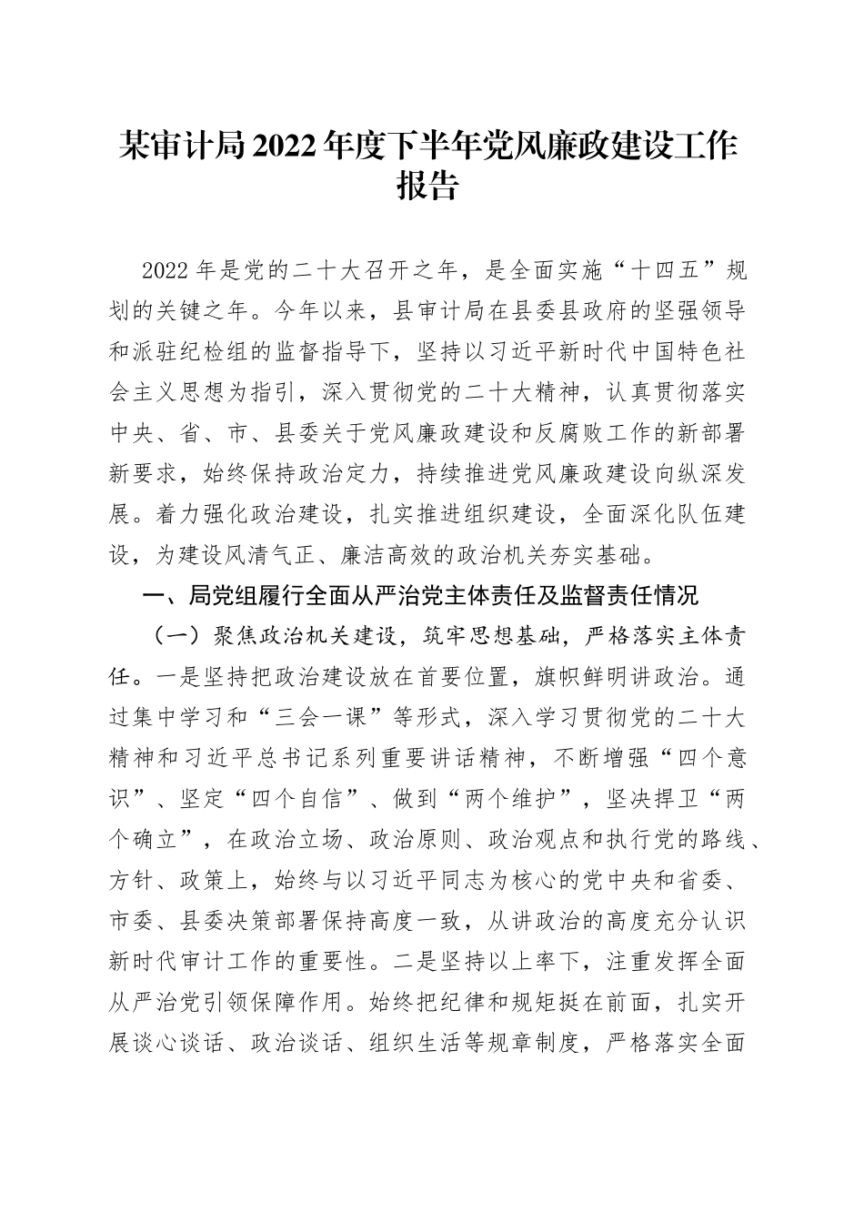 某审计局2022年度下半年党风廉政建设工作报告49_第1页