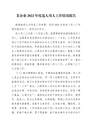 某企业2022年度选人用人工作情况报告1570
