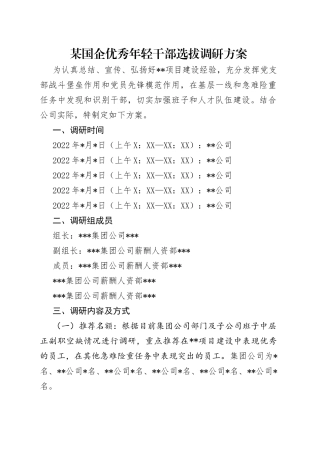 某国企优秀年轻干部选拔调研方案