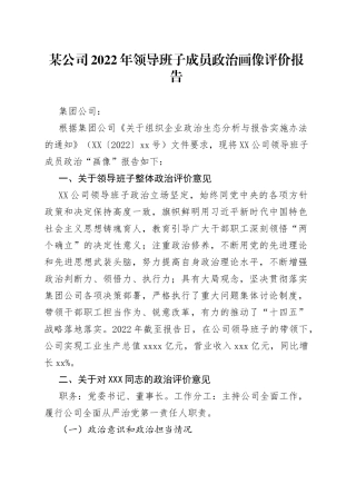 某公司2022年领导班子成员政治画像评价报告552