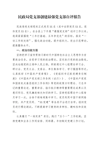 民政局党支部创建最强党支部自评报告