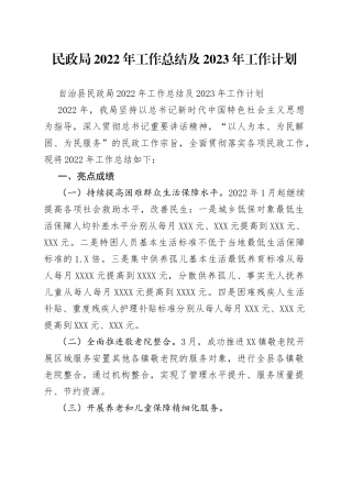 民政局2022年工作总结及2023年工作计划