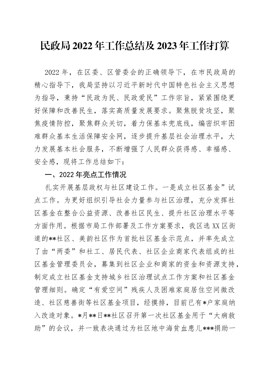 民政局2022年工作总结及2023年工作打算_第1页
