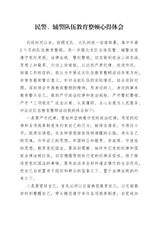 民警、辅警队伍教育整顿心得体会