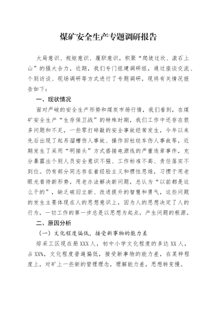 煤矿安全生产专题调研报告
