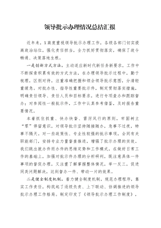 领导批示办理情况总结汇报