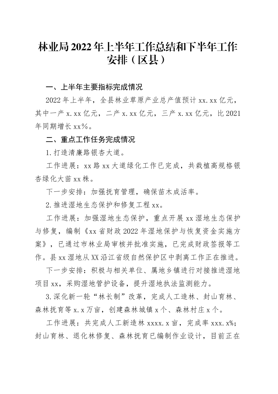 林业局2022年上半年工作总结和下半年工作安排（区县）_第1页
