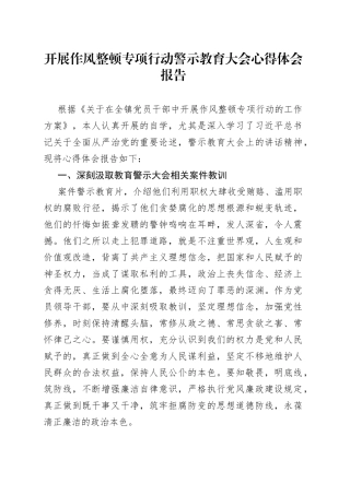 开展作风整顿专项行动警示教育大会心得体会报告