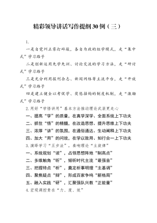 精彩领导讲话写作提纲30例（三）