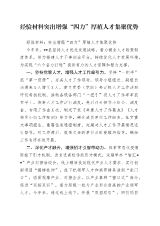 经验材料突出增强“四力”厚植人才集聚优势