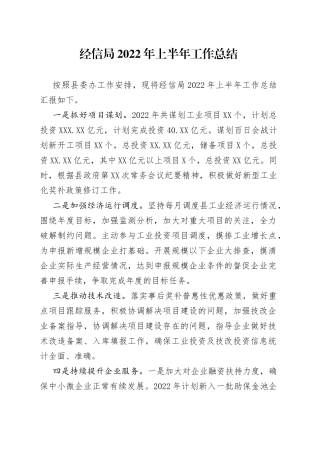 经信局2022年上半年工作总结