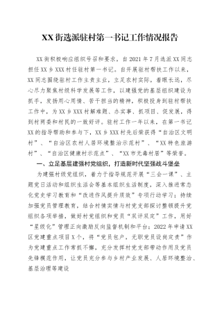 街选派驻村第一书记工作情况报告—今日公文网020