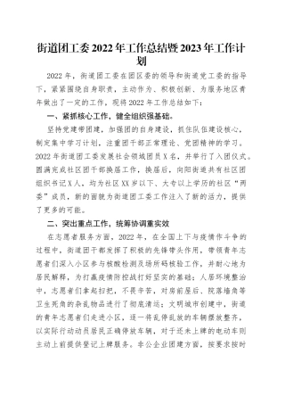 街道团工委2022年工作总结暨2023年工作计划